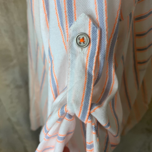 White Striped Button DownTunicTop 3/4 Sleeve Plus Size VINTAGE AMERICA 1X - Picture 10 of 16